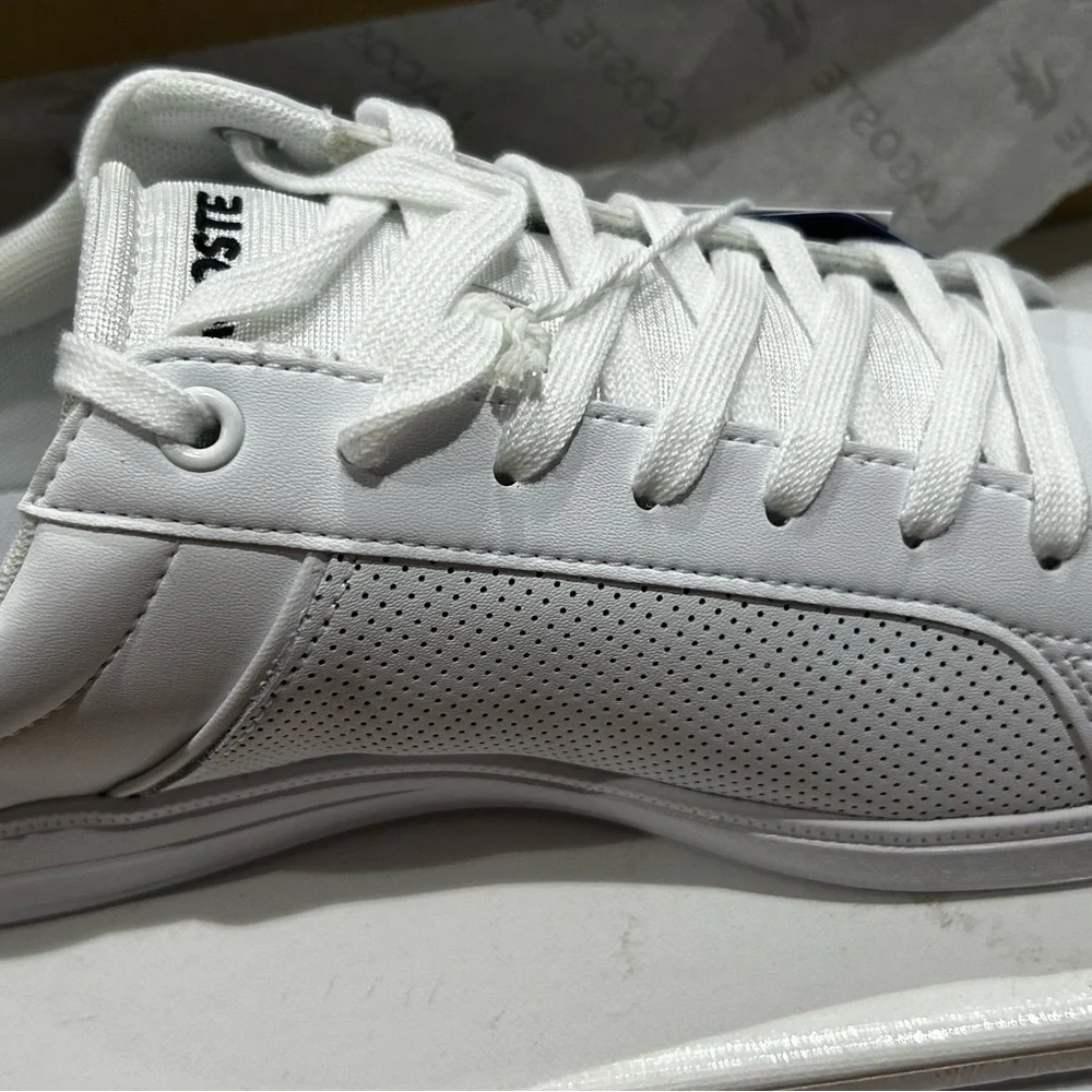Lacoste White Tennis Shoes with Green Accent - Picture 4 of 11